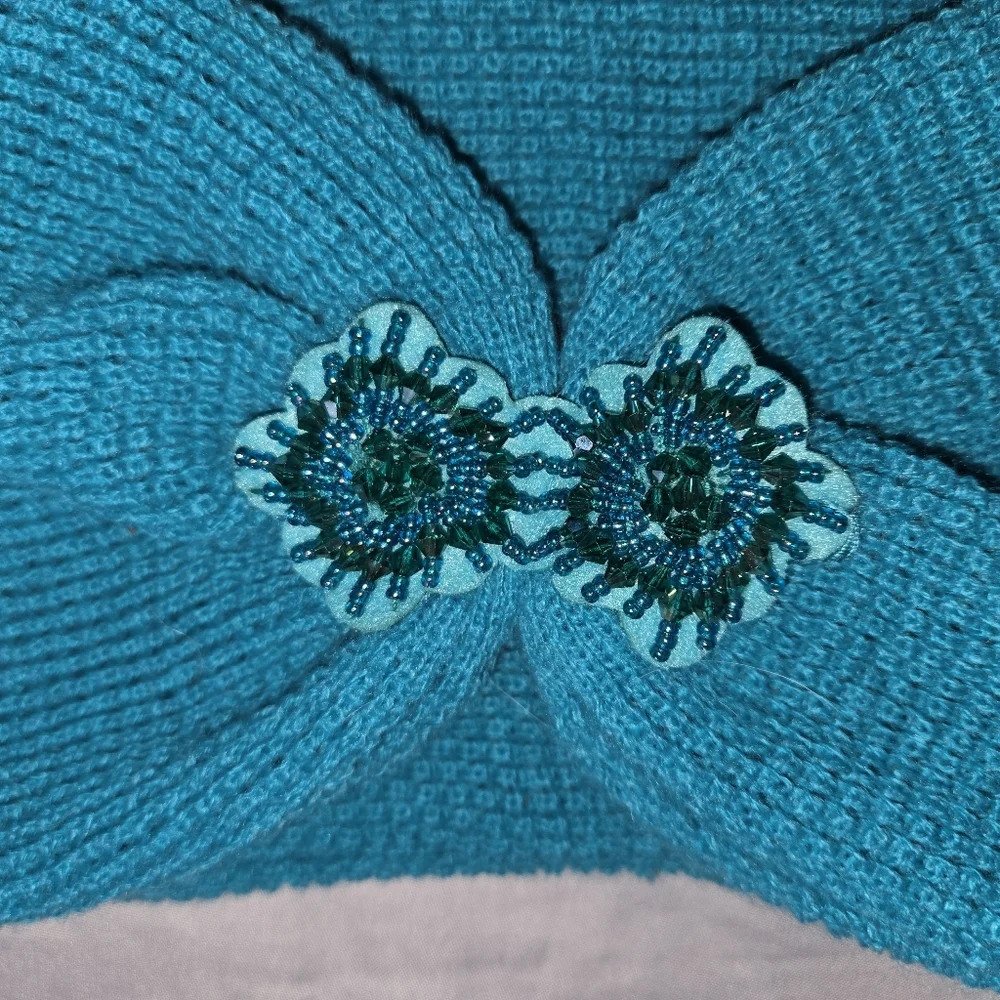 Claire's Teal Knit Headband with Floral Accents
